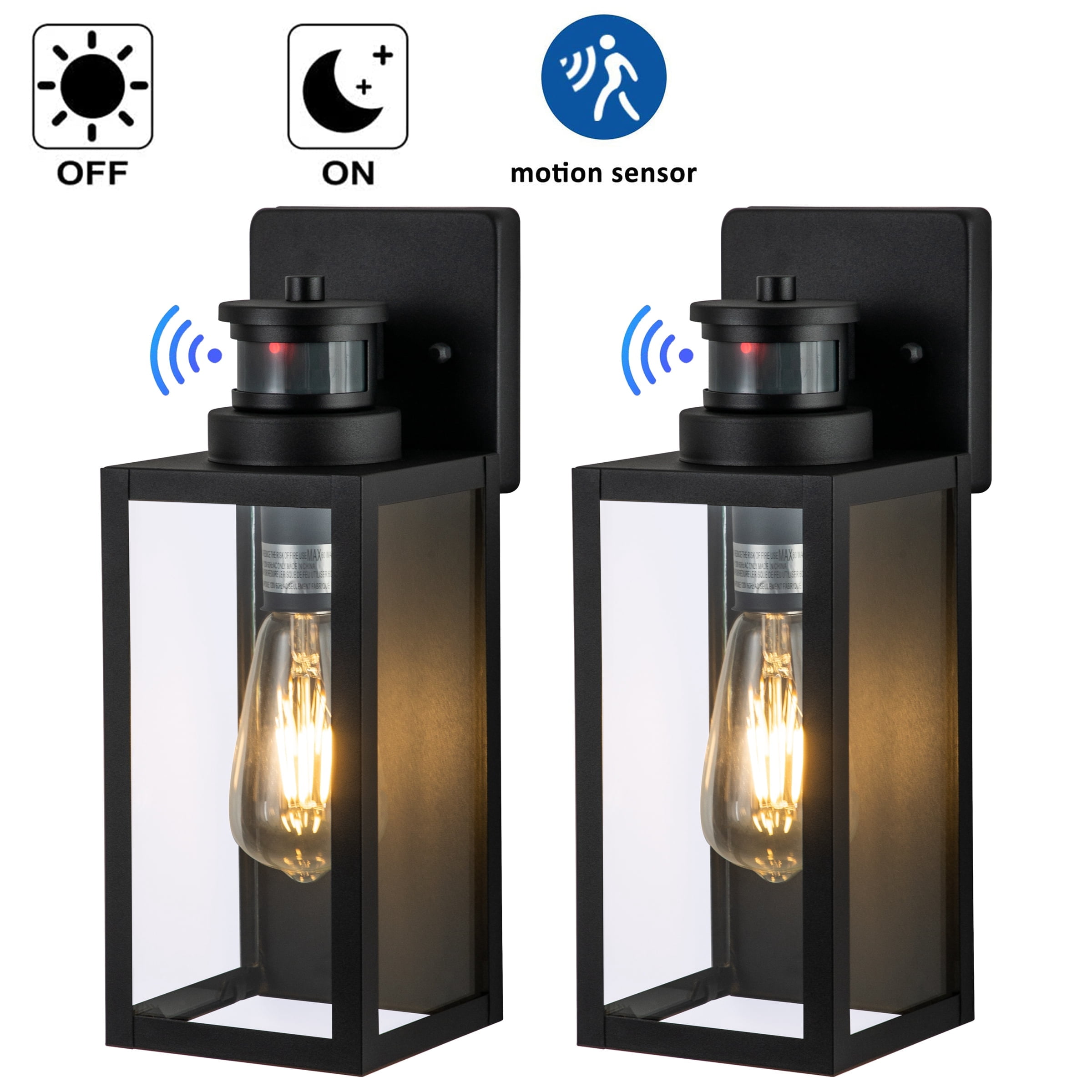 C Cattleya Matte Black Motion Sensor Outdoor Wall Lantern, Dusk to Dawn Outdoor Wall Lights Fixtures Porch Lights, Waterproof Exterior Wall Sconces E26 Socket, 2-Pack