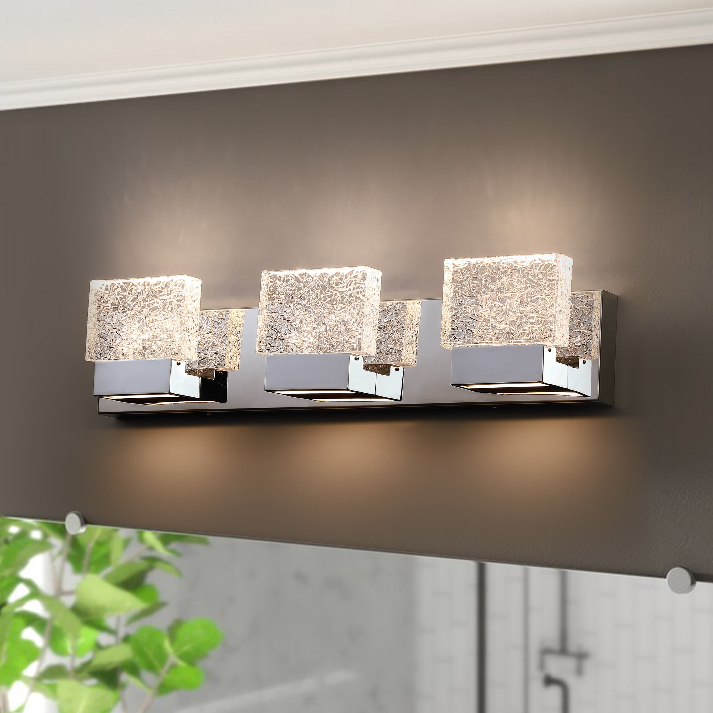Polished Stainless Steel 24" LED Vanity Light with Clear Ice Glass