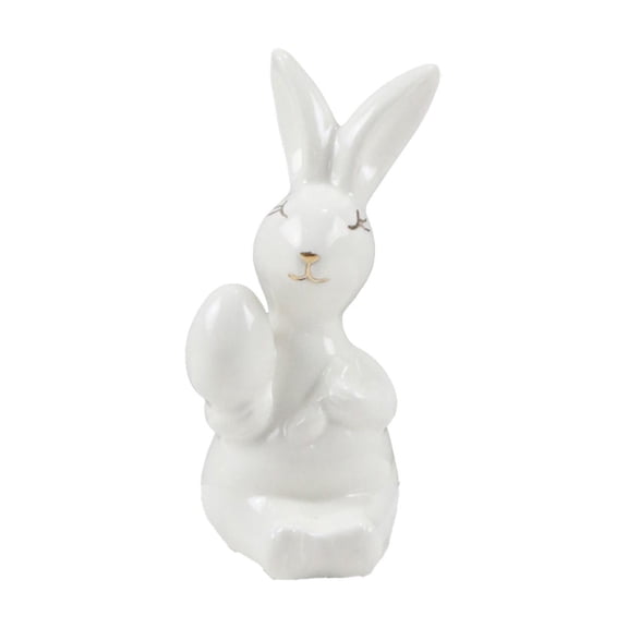 C Ceramic Bunny Figurine With Egg Accent For Spring Tabletop Display Home Mantel Decor And Seasonal Holiday Collectible