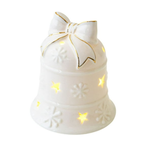 C Ceramic Christmas Bell Ornament With Led Lights, White Gloss Finish For Home Decoration And Gift Giving, Battery Operated And Festive Design 4.7X3.9X3.9In 0.33Lb