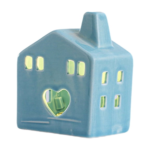 C Ceramic House Figurine With Led Lights, Glowing Design For Tabletop Decor, Village Scene And Party Celebration, 4X4X6In 0.5Lb
