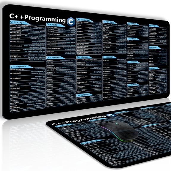 C++ Cheat Sheet Mouse Pad for Programmers, Large Non-Slip Desk Mat, Office & Gaming