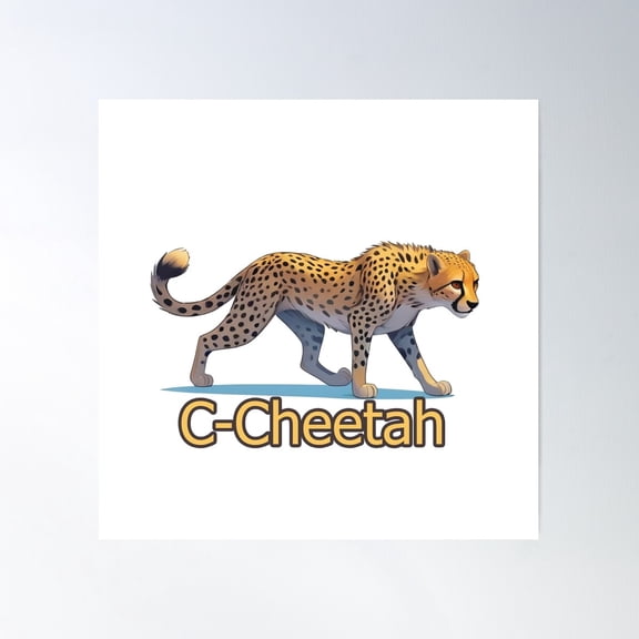 C-Cheetah Cute Alphabet Animal Sticker – Playful Big Cat Design Poster Wall Art, Modern Wall Decor For Living Room Bedroom, 17x17 UNFRAMED