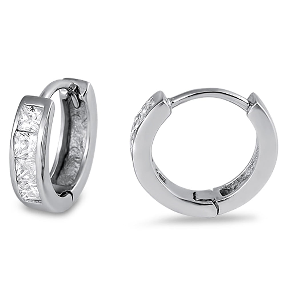 C Chic Hoops Clear Cubic Zirconia .925 Sterling Silver Huggie Hoop Earrings Jewelry Female Unisex