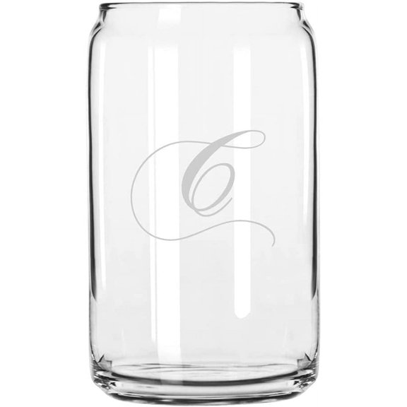 C Chopin Script Monogrammed Etched 16oz Libbey Can Glass