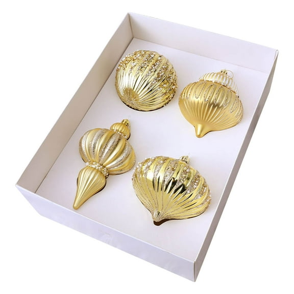 C Christmas Plated And Painted Ball Ornaments For Tree With Unique Shapes Four Pack