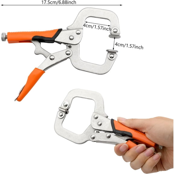 C Clamp, Heavy Duty Locking Pliers with Swivel Pads Adjustable Face Clamp for Woodworking, Welding and Pocket Hole Joinery Cabinet Carpentry, 2pcs (6 inch 2pcs)