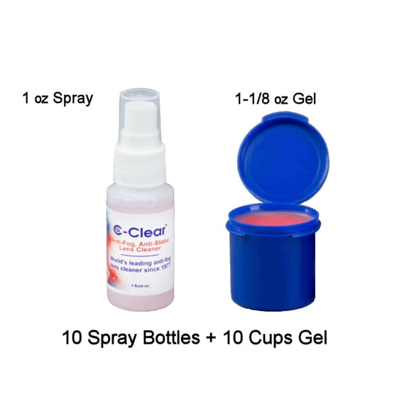 C-Clear - Anti Fog Gel (1-1/8 oz Cup) (Pack of 10) & Anti Fog Spray (1 oz) (Pack of 10) (Total 20 Units)