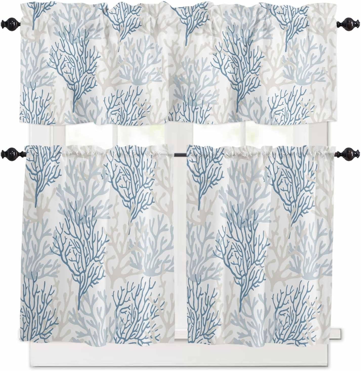 C Coastal Kitchen Curtains Set Small Half Curtains 24 Inches Length ...