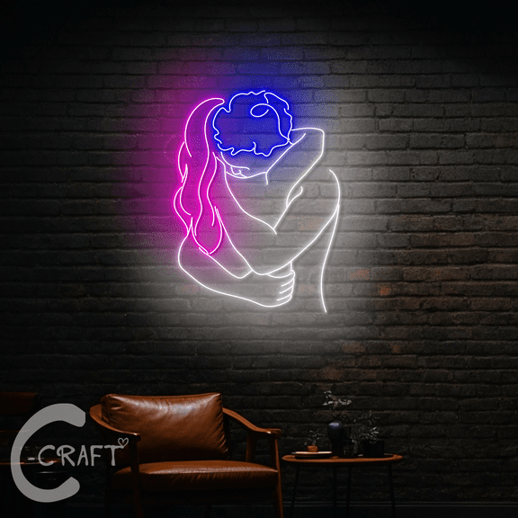 C-Craft Hugging Couple Neon Sign Led Light Up 27 inch for Bedroom Wall Art Decor