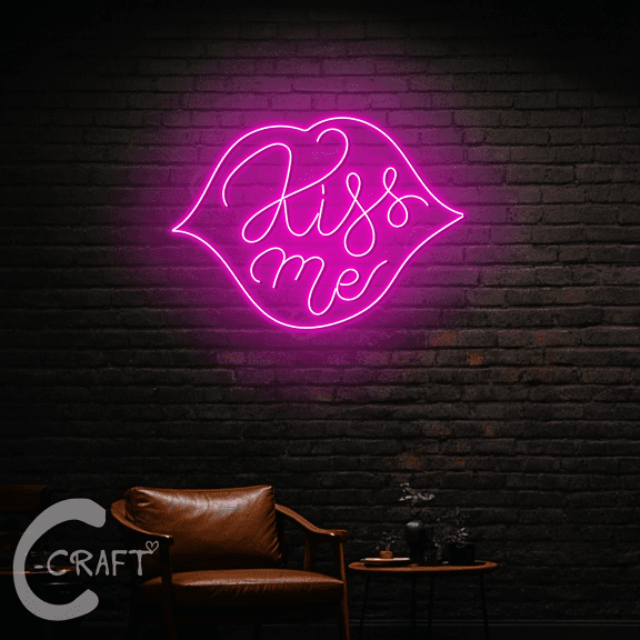 C-Craft Kiss Me Neon Sign Led Light Up 38 inch for Lips Spa Salon Wall Art Decor