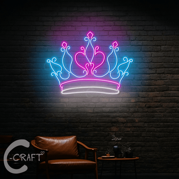 C-Craft Queen Crown Neon Sign Led Light Up 23 inch for Girl Party Club Bedroom Wall Art Decor