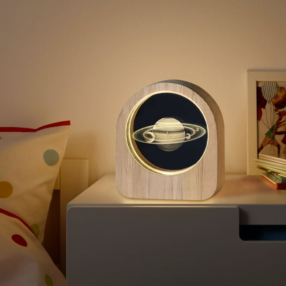 C Crystal Ball Night Light With Led Warm Light Wood Base For Kids Room Decor