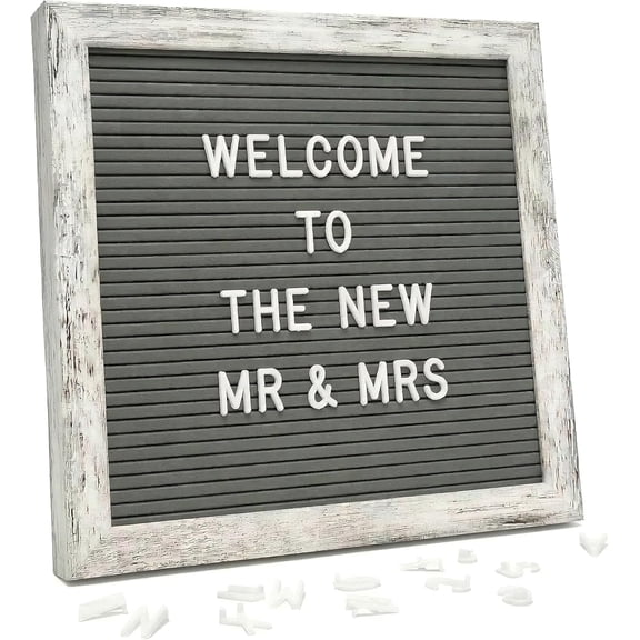 C CRYSTAL LEMON Rustic Gray Felt Letter Board 10x10 Inch, 336 Letters Numbers and Symbols, Changeable Wooden Message Board with Wall Mount and Display Stand
