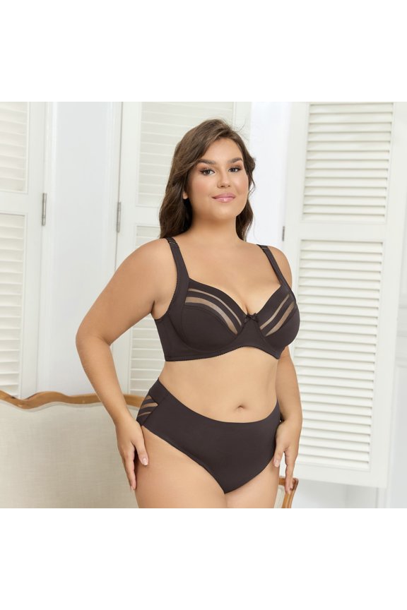 C Cup D Cup Large Cup Mesh See-Through Sexy Thin Style Solid Color Push-Up Plus Size Bra