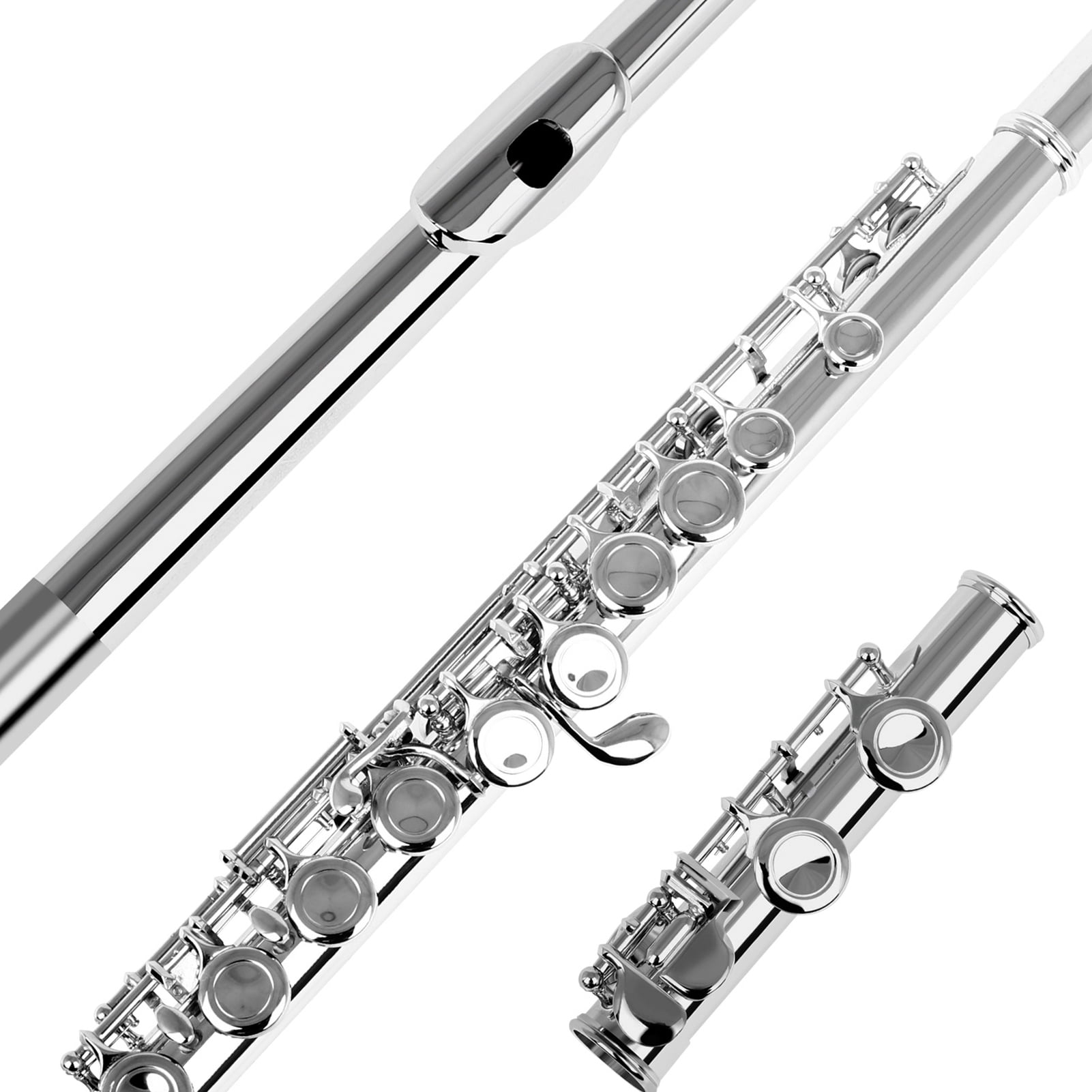 C Cupronickel Plated 16 Holes C Key Flute Woodwind Instrument with Cleaning Accessories Padded Case for Beginners and Professionals