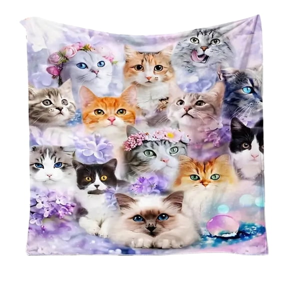 C Cute Cats Printed Flannel Blanket for Home Travel Camping Soft Thickened Fleece Throw Shawl for Sofa Bed 27.56X39.37 Inches Style C