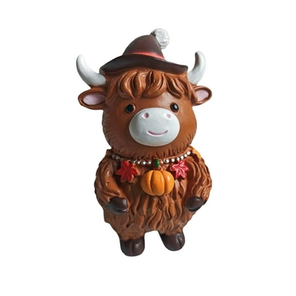 C Cute Cow And Turkey Thanksgiving Resin Figurine With Maple Leaves And Pumpkin Decor Fall Home Decoration Table Centerpiece For Thanksgiving Holiday Decor