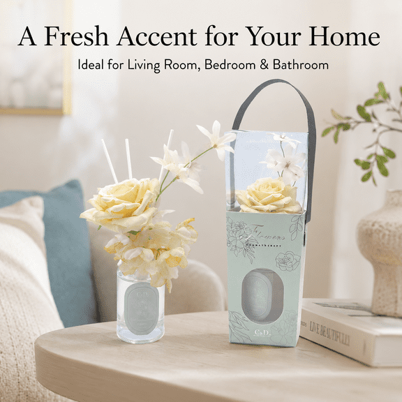 C&D Floral Reed Diffuser with Decorative Artificial Flowers, 100 mL, Bamboo Grove