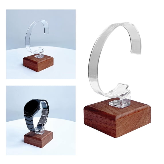 C Display Stand Tool Wooden Base Jewelry Bracelet Bangle Display Rack Wrist Watch Holder for Retail Sales Store Shop Clear