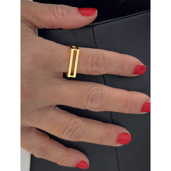 C.E.O. THICK RECTANGULAR RING IN 18K GOLD OVER STERLING SILVER