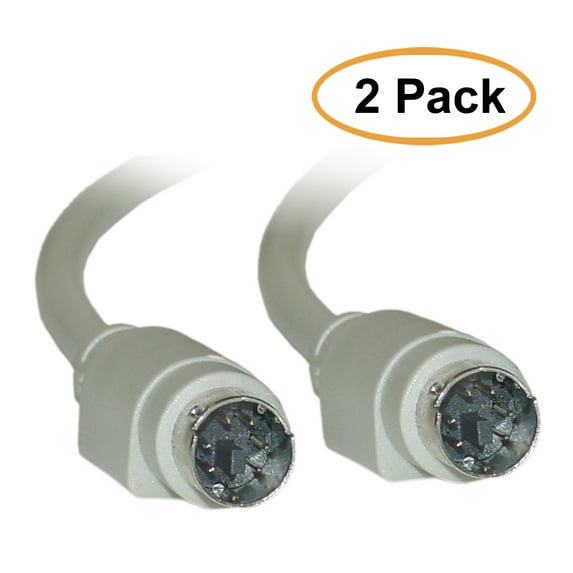 C&E PS/2 Cable, Keyboard/Mouse, PS/2(MiniDin6) Male, 6 Conductor, Straight, 15 Feet, 2 Pack