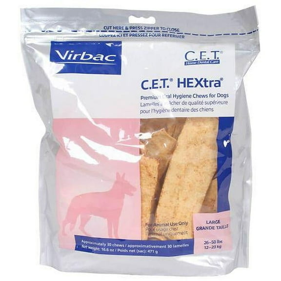 C.E.T. HEXtra Premium Beef Flavor Oral Hygiene Chew Dog Treats for Large Dogs, 30 ct.