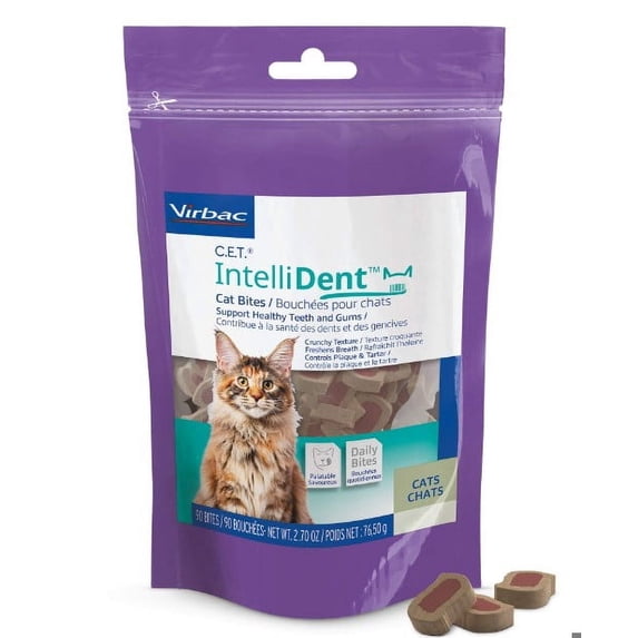 Virbac C.E.T.® INTELLIDENT® Cat Bites for Dental Care | Healthy Teeth and Gums | Fresh Breath, Chicken Flavor