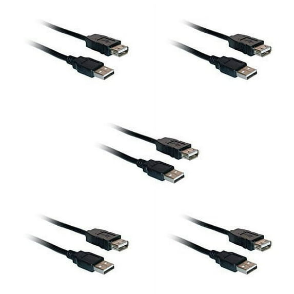 C&E USB 2.0 Extension Cable, Black, Type A Male to Type A Female, 3 Feet, 5 Pack