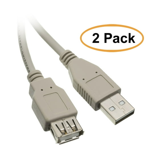 C&E USB 2.0 Extension Cable, Type A Male to Type A Female, 1 Feet, 2 Pack