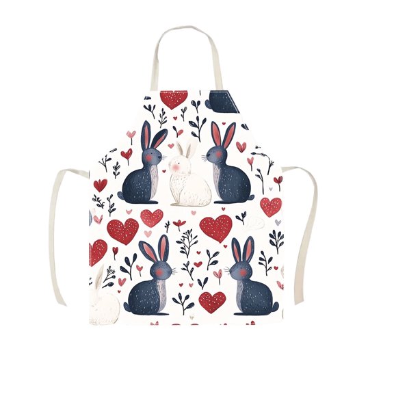 C Easter Bunny Print Apron For Kitchen Cooking Holiday Party Decoration