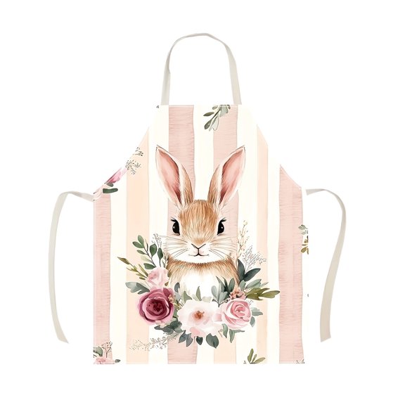C Easter Bunny Print Apron For Kitchen Cooking Holiday Party Decoration
