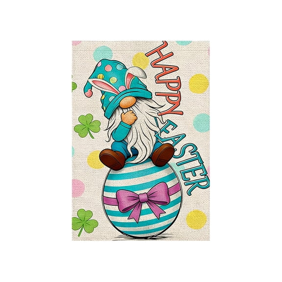C Easter Garden Flag Double Sided Outdoor Decoration Spring Yard Patio Burlap Banner Holiday Home Decor Easter Basket Fillers Party Supplies 18X12In 0.11Lb 1Pc