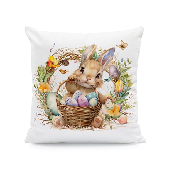 C Easter Rabbits Bedding Throw Pillows With Insert for Couch Sofa Bed Watercolor Flowers Eggs Cute Bunny 17.71X17.71 Inches