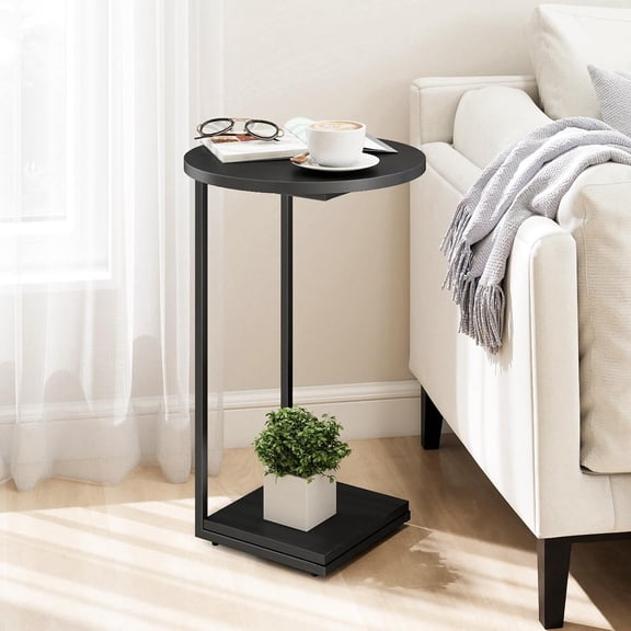 C End Table,Couch Table That Slide Under,Small Sofa Side Table in Living Room,Bedroom,Black