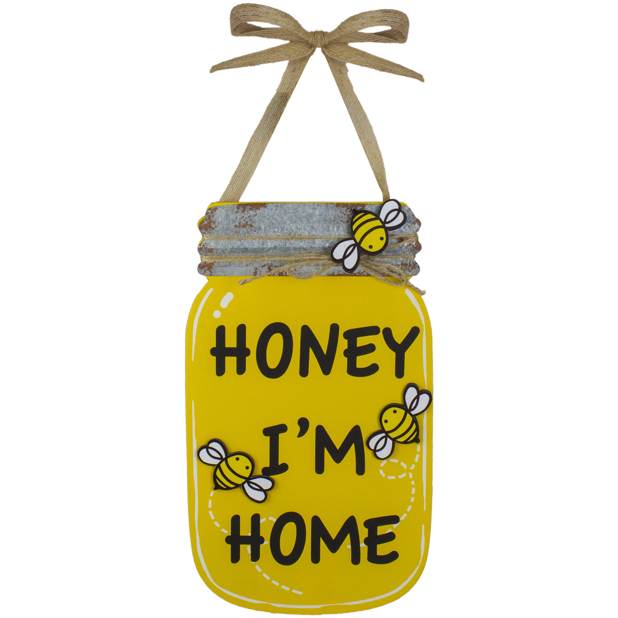 Yellow and Black Honey Mason Jar Wall Art with Galvanized Lid