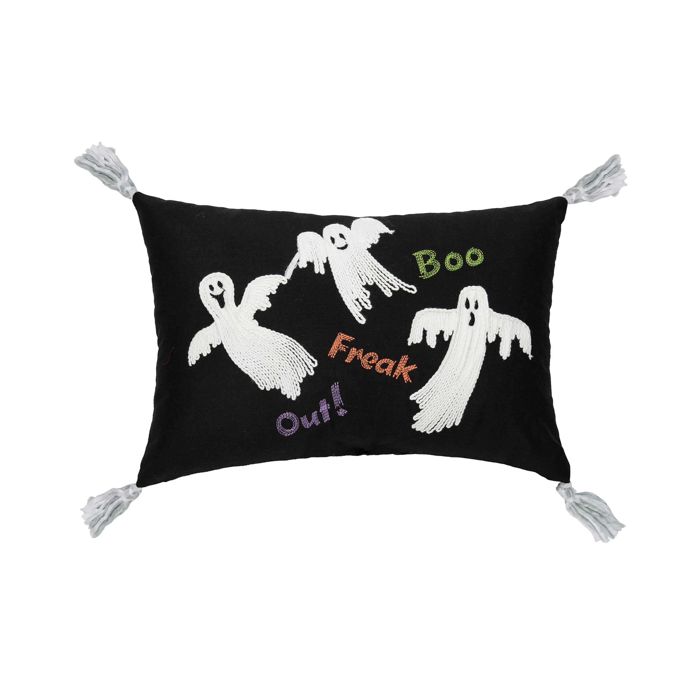 Black and White Embellished Halloween Ghosts Throw Pillow