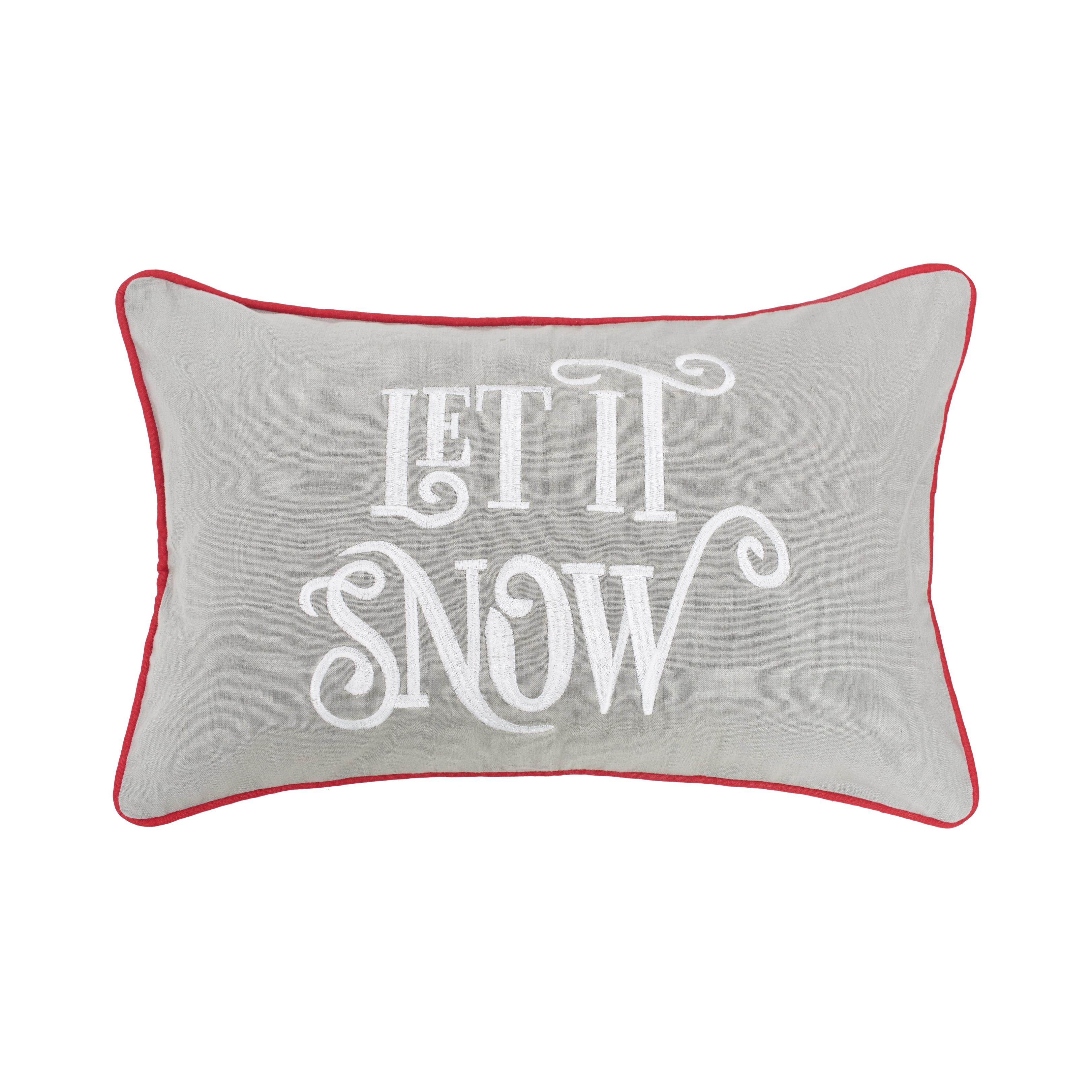 Gray and Red Rectangular Let It Snow Throw Pillow