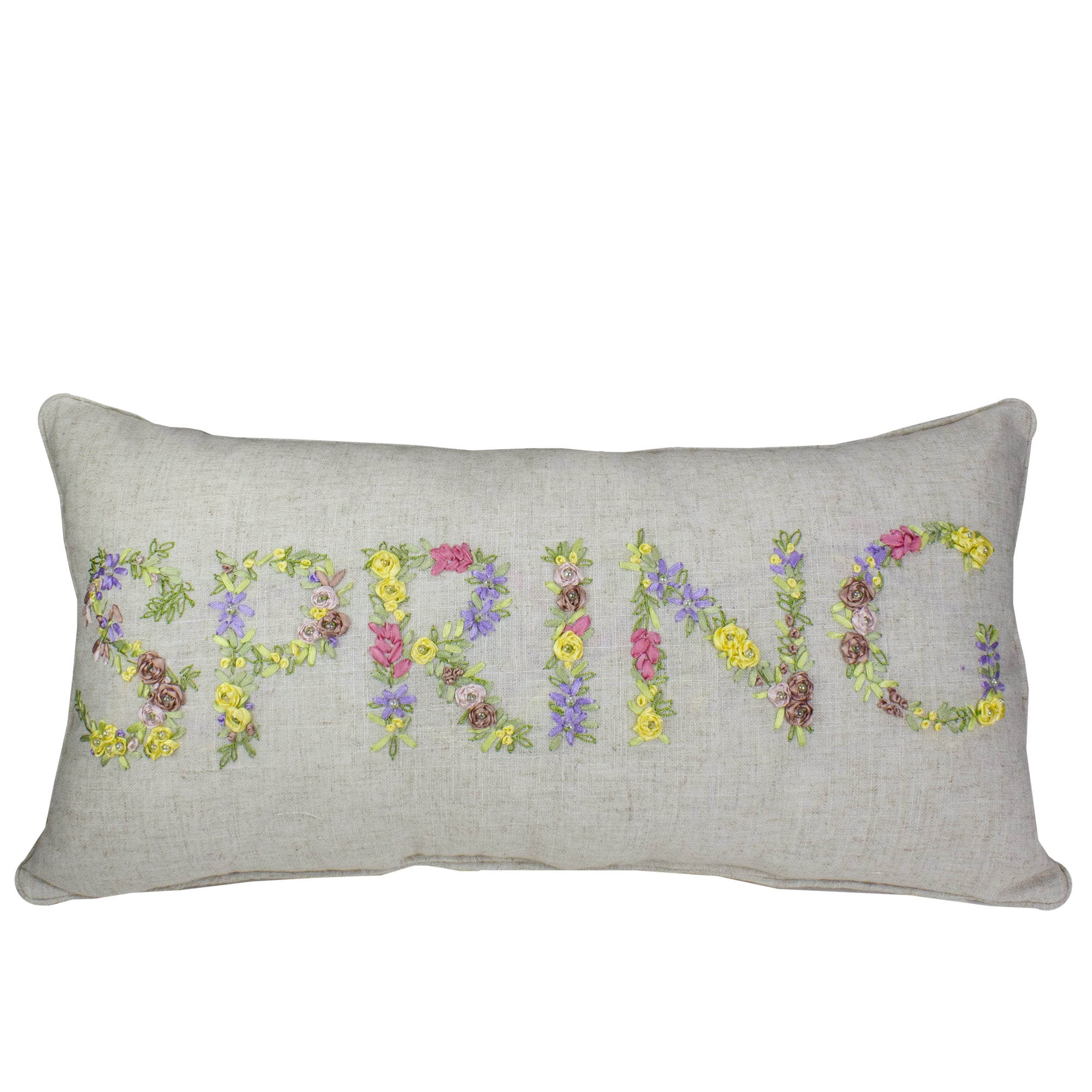 23" Beige Floral Embellished Spring Throw Pillow