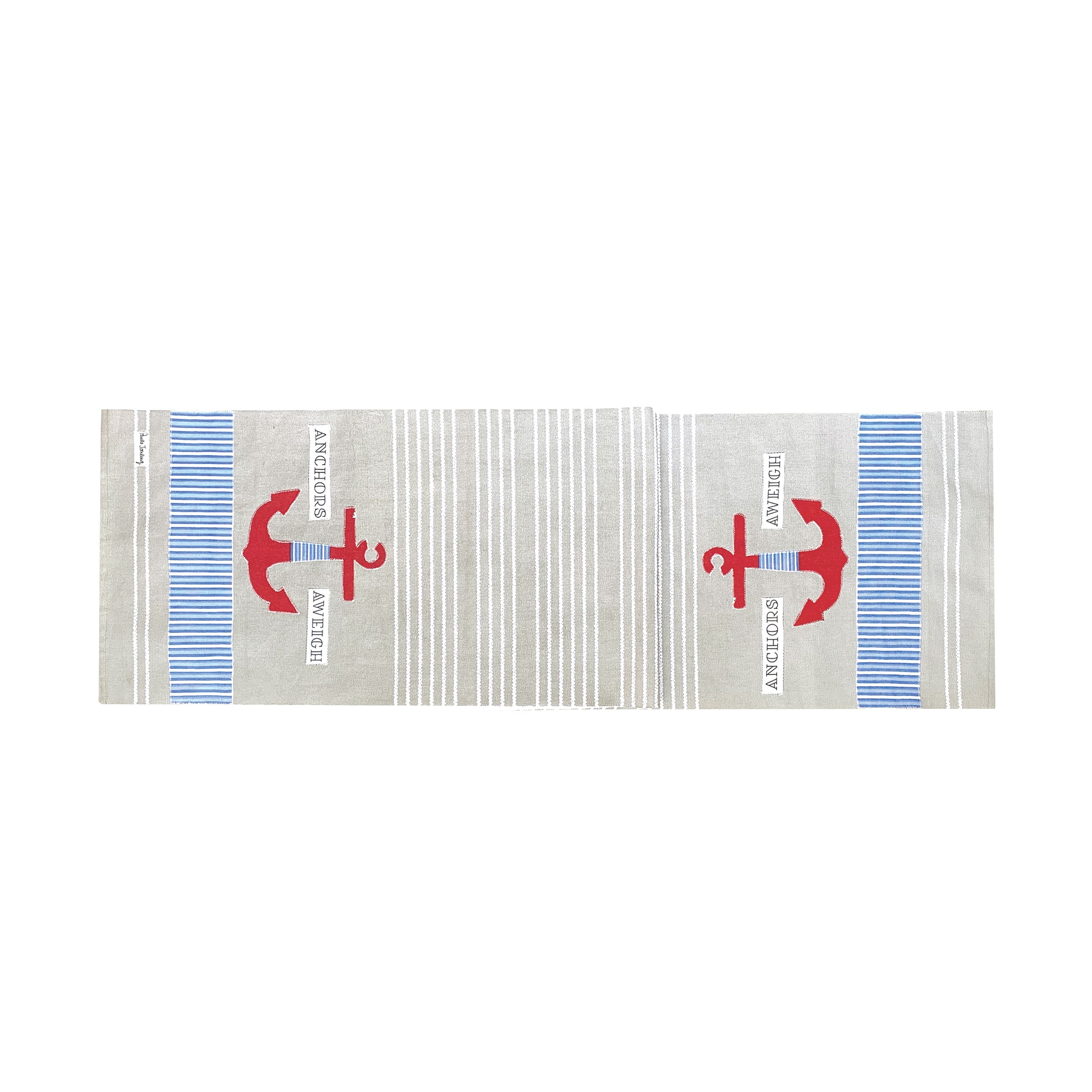 Nautical Anchor Stripe Cotton Table Runner, 14" x 72"