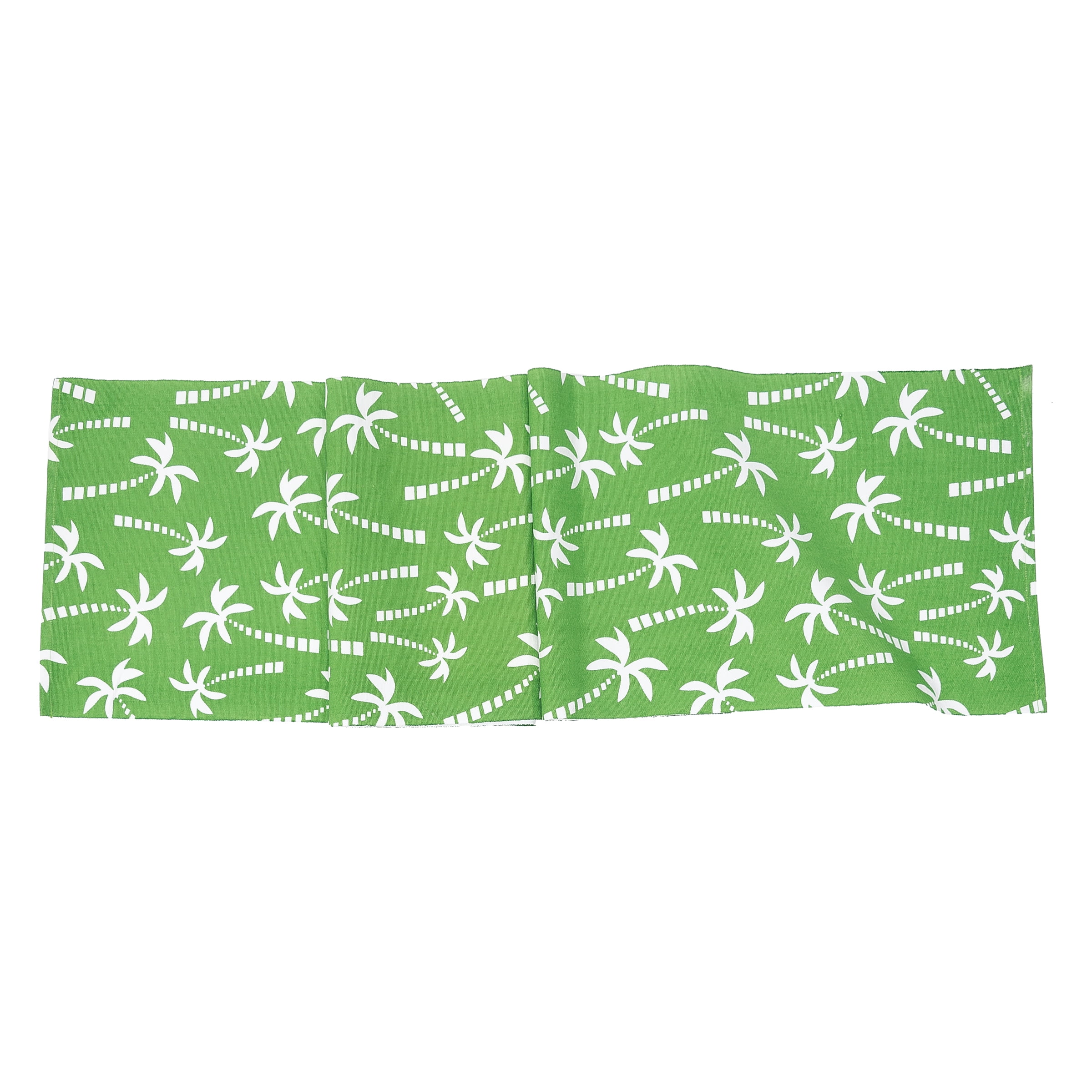 Green and White Cotton Palm Tree Table Runner, 13" x 72"