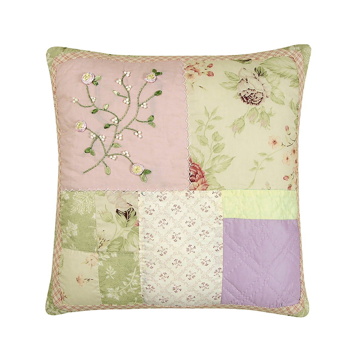 16" Pastel Floral Patchwork Quilted Throw Pillow