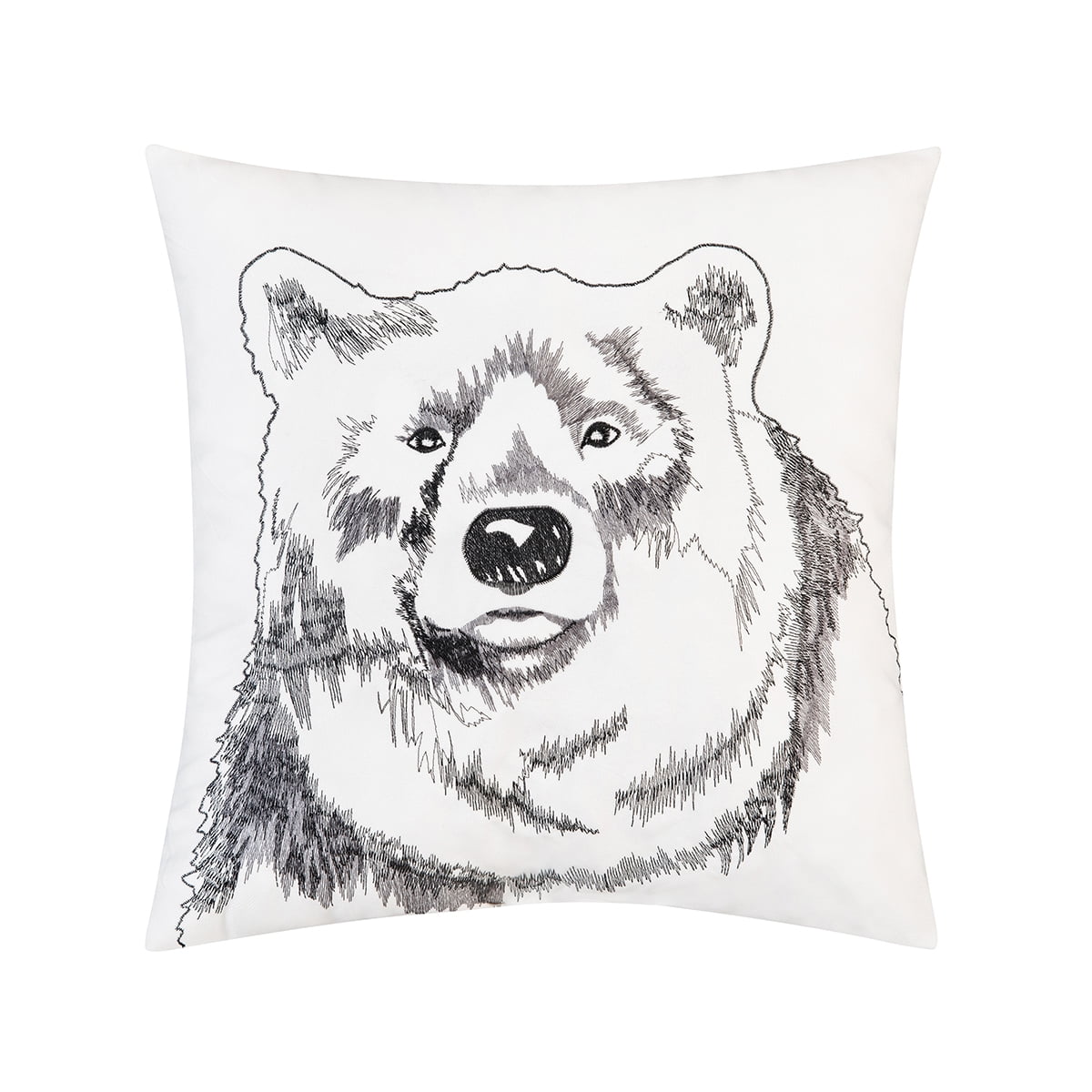 18" x 18" White and Black Embroidered Bear Portrait Pillow