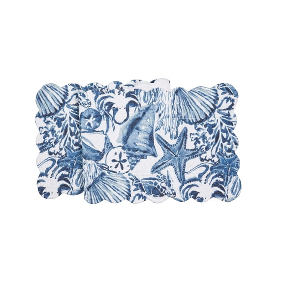 C&F Home Bridgewater Quilted Table Runner 14" X 51" Coastal Beach Cotton Machine Washable Table Linen 14" x 51" Blue