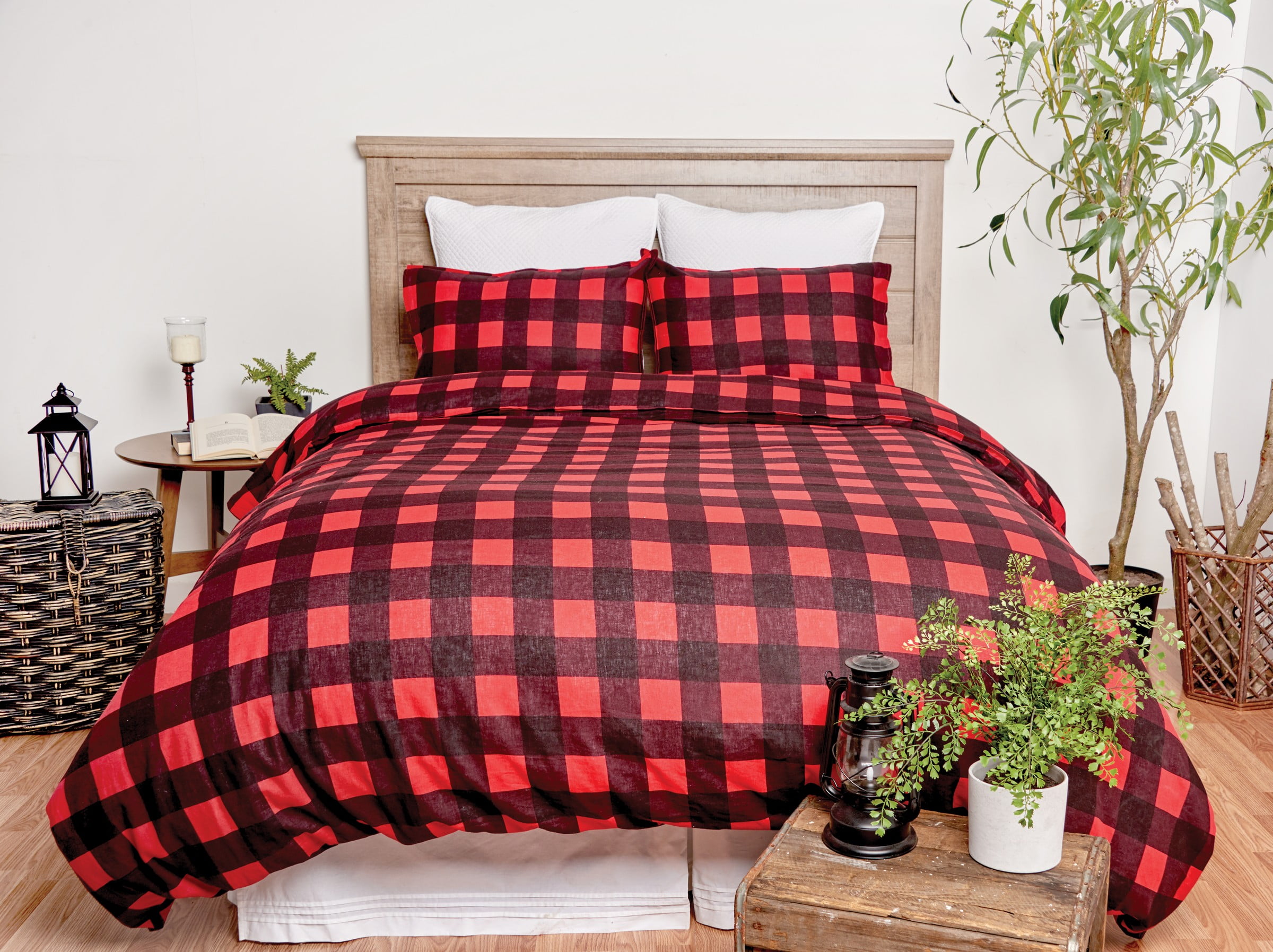 Red and Black Buffalo Check Linen Cotton Duvet Cover Set