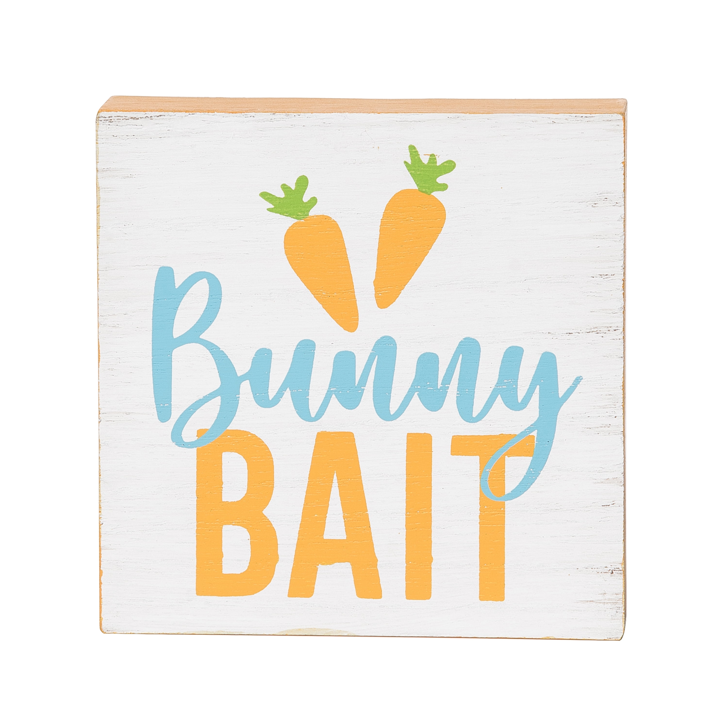 White and Multicolor MDF Bunny Bait Shelf Block Figurine