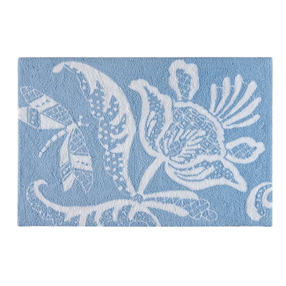 C&F Home Colonial Williamsburg Eliza Lace Blue Floral Botanical Garden Spring Summer Wool Handcrafted Premium Hooked Indoor Area Rug 2'x3' Blue