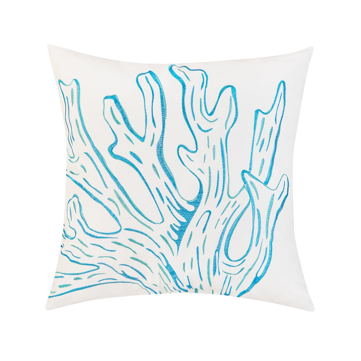 Coral Embroidered Square Canvas Indoor/Outdoor Throw Pillow