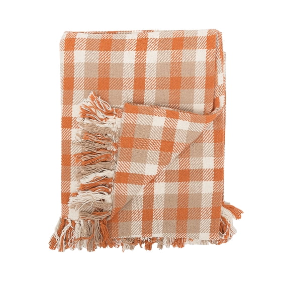 C&F Home Dunmore Plaid Pumpkin Orange Fall Autumn Harvest Cotton Throw Blanket with Fringe Tassels Cozy for Home Couch Sofa Farmhouse Decor