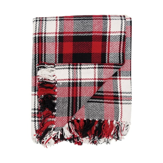 C&F Home Fireside Woven Throw Red and Black Christmas Xmas Holiday Winter Lodge Cabin Plaid Blanket with Fringe Cotton Soft Cozy for Couch Sofa 50x60 inches Red